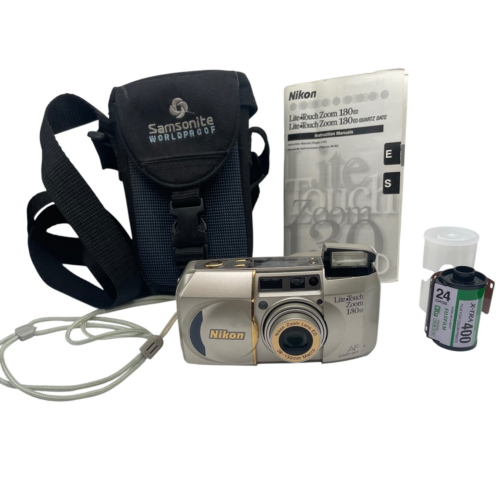 Nikon Lite Touch Zoom 130 ED 35mm Film Camera Bundle Tested Starter Kit Manual
